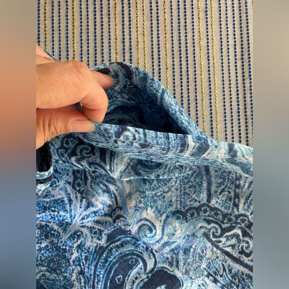 J. Jill Love Linen Dress Women Sz Large Petite Indigo Blue Paisley Waves A-line - Picture 8 of 11